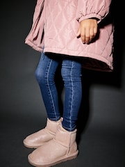 Pink Shimmer Short Warm Lined Water Repellent Suede Pull-On Boots - Image 2 of 8