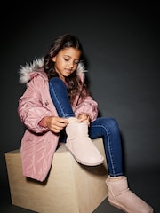 Pink Shimmer Short Warm Lined Water Repellent Suede Pull-On Boots - Image 3 of 8