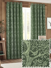 Wylder Green Pomegranate Floral Jacquard Pencil Pleat Curtains - Image 1 of 5