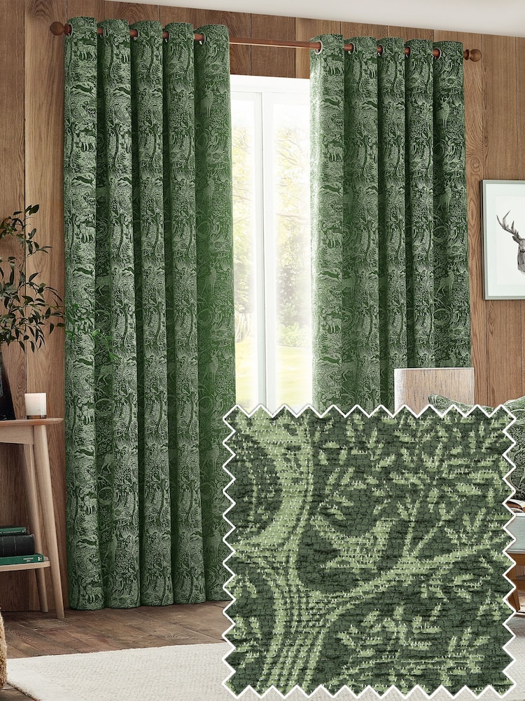 Wylder Green Pomegranate Floral Jacquard Pencil Pleat Curtains - Image 1 of 5