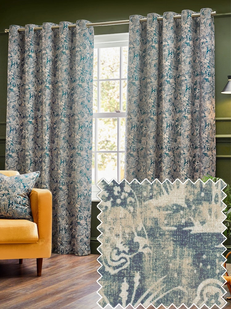 Wylder Wedgewood Bengal Chenille Eyelet Curtains - Image 1 of 5 Wylder Wedgewood Bengal Chenille Eyelet Curtains - Image 1 of 5