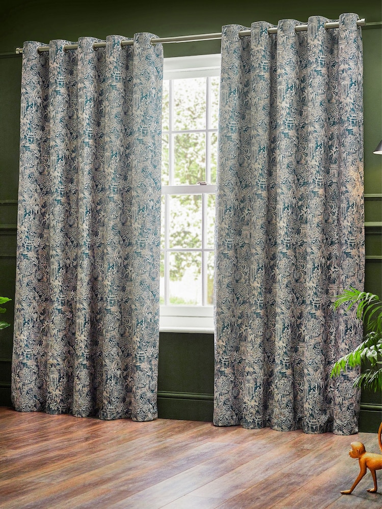 Wylder Wedgewood Bengal Chenille Eyelet Curtains - Image 5 of 5 Wylder Wedgewood Bengal Chenille Eyelet Curtains - Image 5 of 5