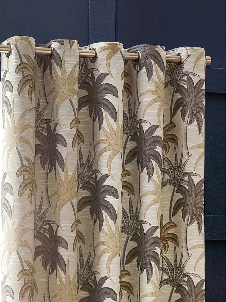 Wylder Natural Galapagos Tropical Jacquard Eyelet Curtains - Image 2 of 5