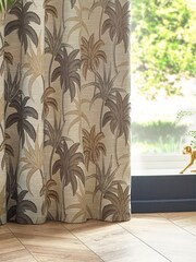 Wylder Natural Galapagos Tropical Jacquard Eyelet Curtains - Image 3 of 5
