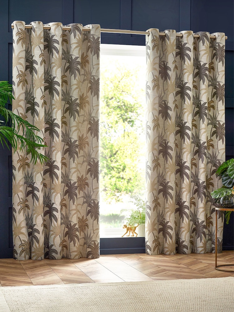 Wylder Natural Galapagos Tropical Jacquard Eyelet Curtains - Image 5 of 5