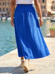 Roman Blue Linen Button Pencil Midi Skirt - Image 3 of 4