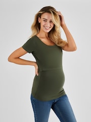 JoJo Maman Bébé Khaki Green Maternity & Nursing T-Shirt - Image 1 of 4