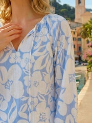 Roman Blue Floral Print Tie Neck Tunic Top - Image 4 of 4