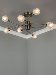 Dar Lighting Brass Seattle 8 Light Semi Flush Fitting Ceiling Light - Image 1 of 4