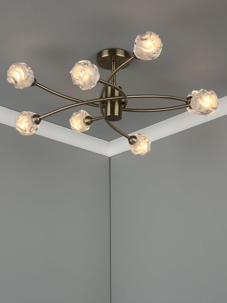 Dar Lighting Brass Seattle 8 Light Semi Flush Fitting Ceiling Light - Image 1 of 4