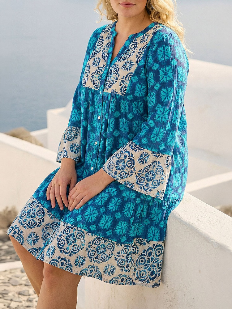 Roman Blue Curve Contrast Print V-Neck Midi Dress - Image 4 of 4 Roman Blue Curve Contrast Print V-Neck Midi Dress - Image 4 of 4