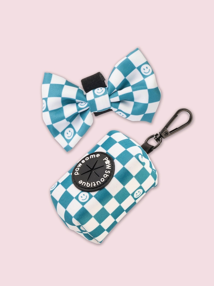 Pawsome Paws Boutique Teal Blue Dog Poo Bag Holder And Bow Tie Set - Image 2 of 5