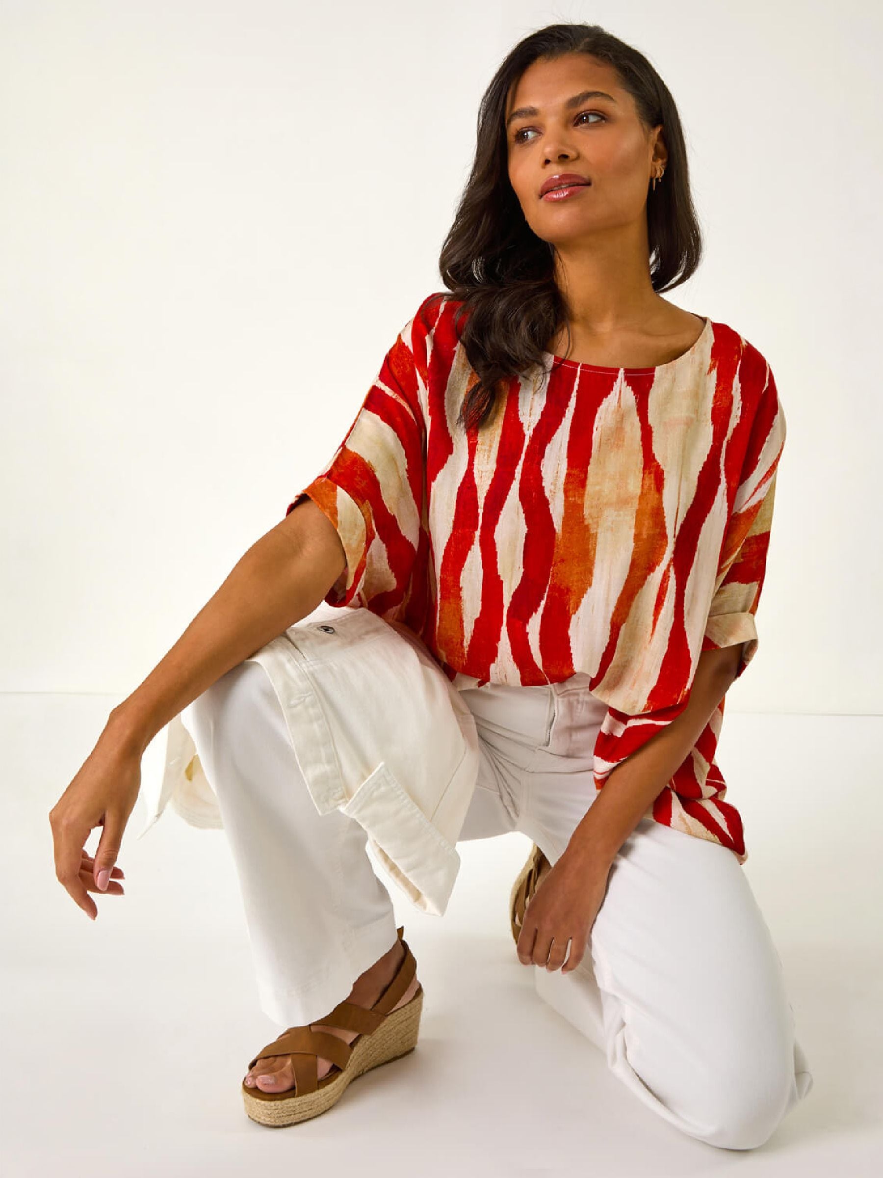 Roman Women's Red Abstract Buttoned Top In | Size: 12 - Image 7