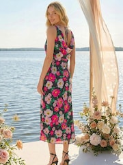 Roman Black Floral Print Cowl Neck Midi Dress - Image 2 of 4