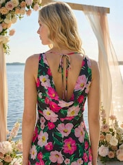 Roman Black Floral Print Cowl Neck Midi Dress - Image 4 of 4