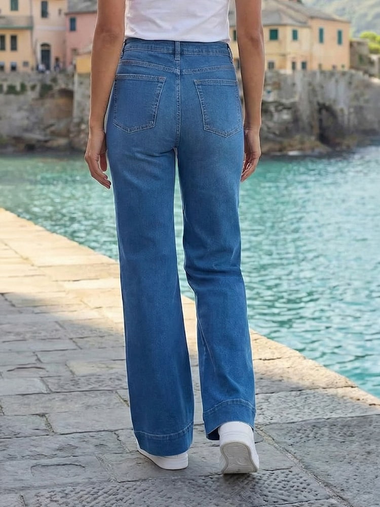 Roman Blue Pocket Stretch Flare Denim Trousers - Image 2 of 2