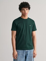 GANT Tartan Green Regular Fit Shield Logo 100% Cotton T-Shirt - Image 1 of 4