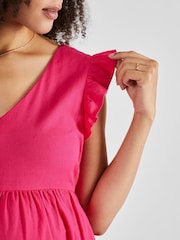 JoJo Maman Bébé Pink Linen Blend Frill Sleeve Maternity Dress - Image 4 of 4