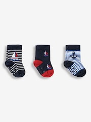 JoJo Maman Bébé Navy 3-Pack Nautical Socks - Image 1 of 1