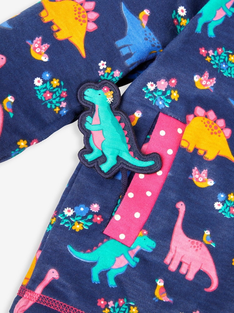 JoJo Maman Bébé Raspberry Pink Dino Appliqué Reversible Hoodie With Pet In Pocket - Image 6 of 6