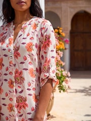 Roman Orange Floral Print Button V-Neck Tunic Top - Image 4 of 4