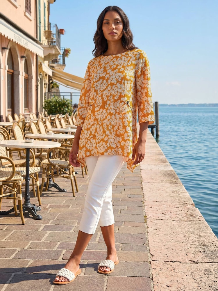 Roman Floral Print Pocket Tunic Top - រូបភាព 2 នៃ 4