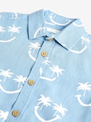 Aqua Blue Smiles Short Sleeve Blended Linen Printed Shirt (3-16yrs) - Image 1 of 3