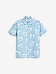 Aqua Blue Smiles Short Sleeve Blended Linen Printed Shirt (3-16yrs) - Image 2 of 3