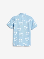Aqua Blue Smiles Short Sleeve Blended Linen Printed Shirt (3-16yrs) - Image 3 of 3