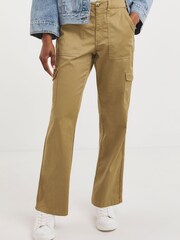 JD Williams Camel Washed Cargo Straight Leg Trousers - Image 1 of 4