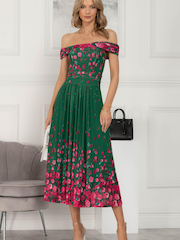 Jolie Moi Green Oliana Mesh Bardot Neckline Dress - Image 1 of 2