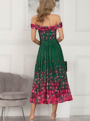 Jolie Moi Green Oliana Mesh Bardot Neckline Dress - Image 2 of 2