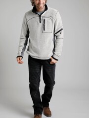 Kremowy - Weird Fish Caddis Eco 1/4 Zip Tech Macaroni Sweatshirt - Image 3 of 7