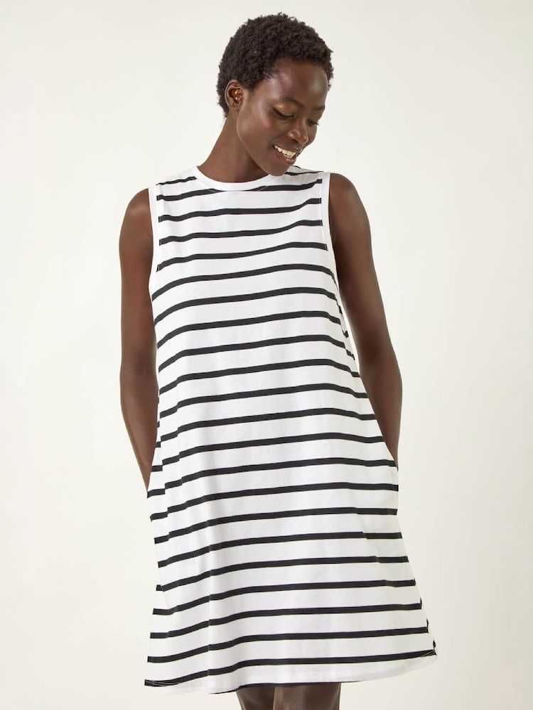 Roman White Stripe Jersey A-Line Dress - Image 6 of 6 Roman White Stripe Jersey A-Line Dress - Image 6 of 6