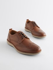 Tan Brown Leather Wedge Brogue Shoes - Image 1 of 6