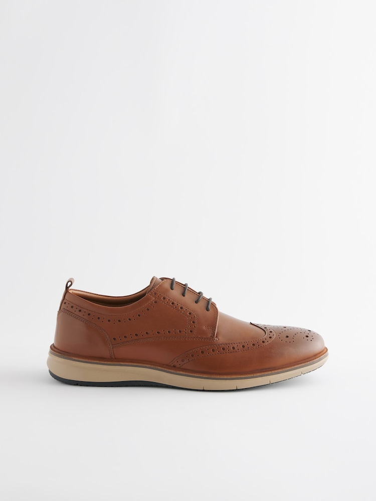 Tan Brown Leather Wedge Brogue Shoes - Image 2 of 6