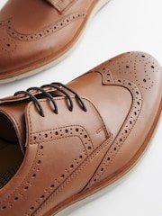 Tan Brown Leather Wedge Brogue Shoes - Image 5 of 6
