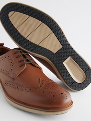 Tan Brown Leather Wedge Brogue Shoes - Image 6 of 6