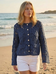 Roman Blue Crochet Knit Jacket - Image 1 of 4