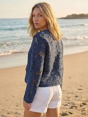 Roman Blue Crochet Knit Jacket - Image 3 of 4