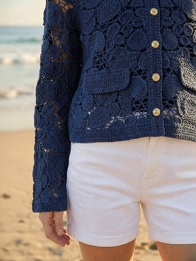 Roman Blue Crochet Knit Jacket - Image 4 of 4