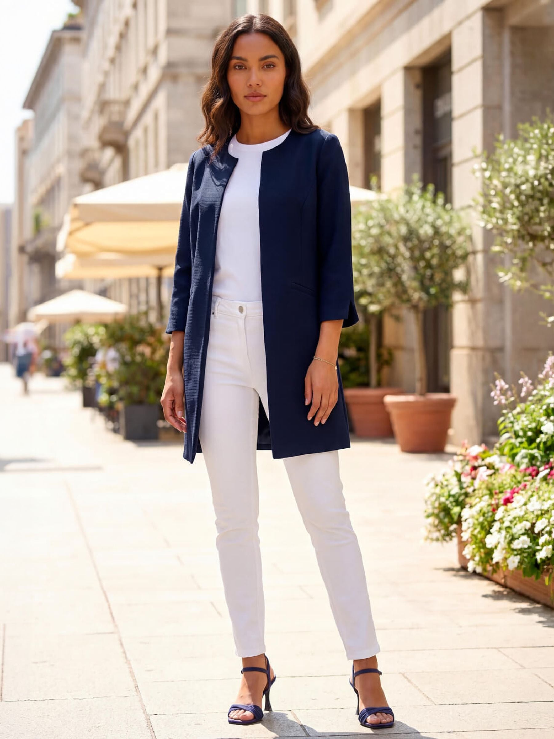 Roman Women's Blue Smart Longline Textured Jacket