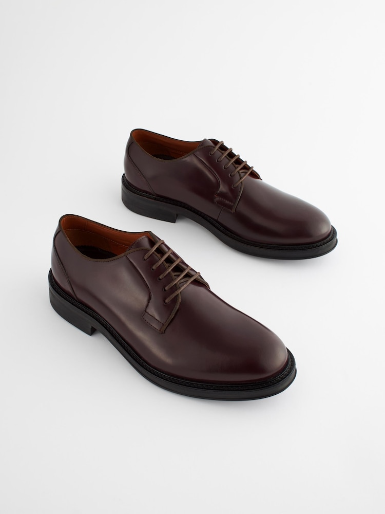 Brown Leather Gloss Derby Shoes - Image 2 of 7