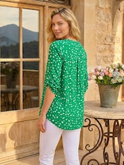 Roman Green Abstract Spot Print V-Neck Tunic Top - Image 3 of 4