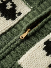 Superdry Buffalo Green Chunky Knit Patterened Zip Through Jumper - Image 7 of 7