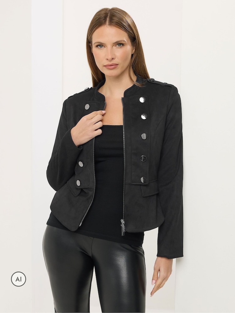 Star by Julien MacDonald Black Faux Suede Military Jacket - Image 1 of 8 Star by Julien MacDonald Black Faux Suede Military Jacket - Image 1 of 8