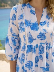 Roman Blue Floral Print Tunic Top - Image 4 of 4