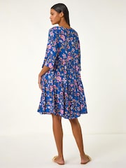 Roman Blue Floral Print Lace Detail Smock Dress - Image 3 of 5