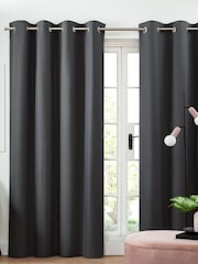 Grey Charcoal Blackout/Thermal Cotton Eyelet Curtains - Image 1 of 9