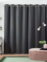 Grey Charcoal Blackout/Thermal Cotton Eyelet Curtains - Image 3 of 9